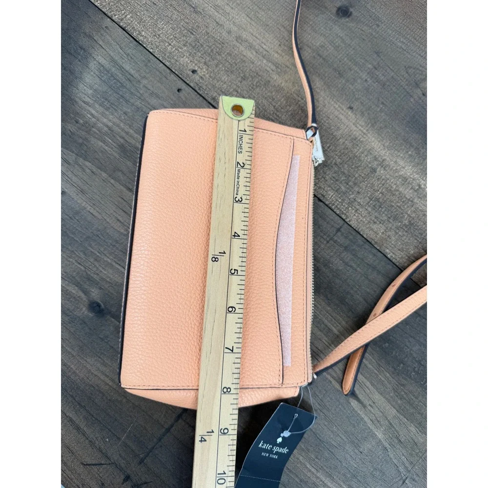 Kate Spade Leila‎ Mini Top Zip Crossbody Bag Orange Cream Pebbled Leather NEW